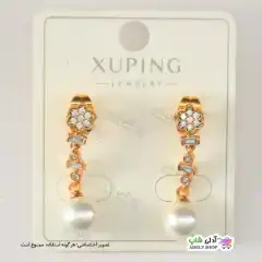 تصویر گوشواره میخی مرواریدی نگین دار ژوپینگ