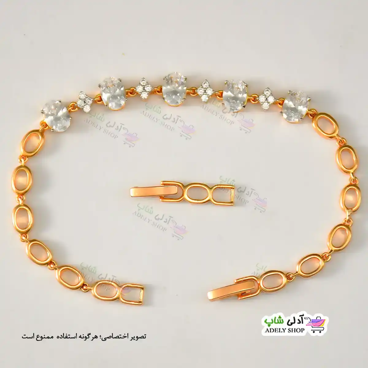 تصویر دستبند ژوپینگ نگین‌دار با آبکاری طلا