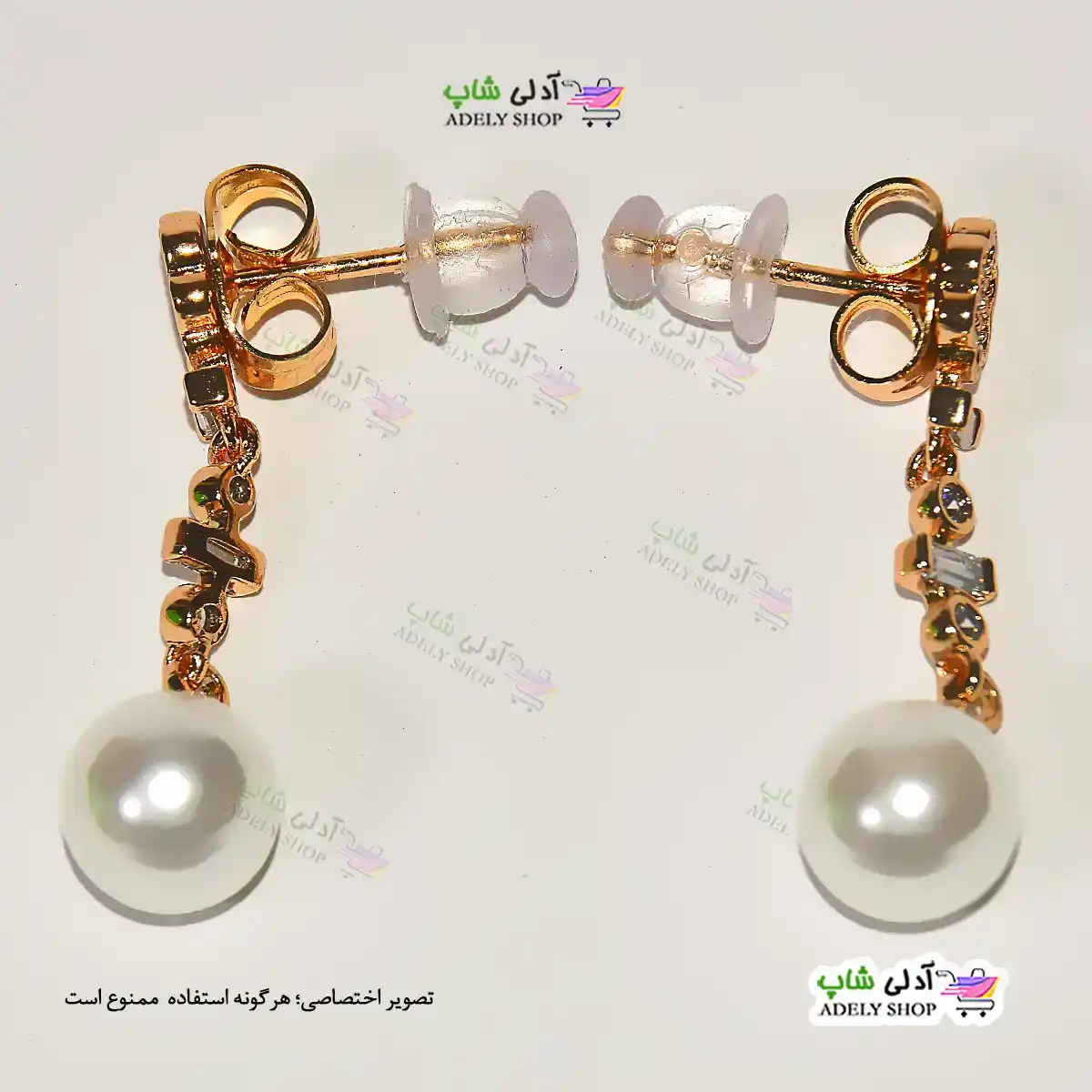 تصویر گوشواره مرواریدی نگین دار با آبکاری طلا ژوپینگ