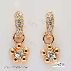 تصویر گوشواره نگین دار ژوپینگ طرح گل با آبکاری طلا