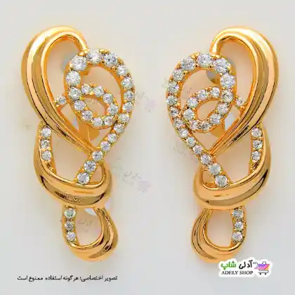 تصویر گوشواره نگین دار ژوپینگ با آبکاری طلا