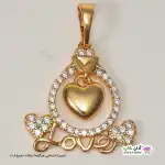 تصویر آویز قلب و Love ژوپینگ نگین‌دار با آبکاری طلا