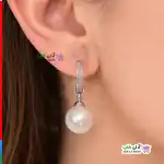 تصویر گوشواره مرواریدی با آبکاری طلا سفید ژوپینگ