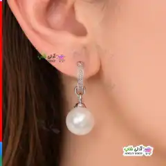 تصویر گوشواره مرواریدی با آبکاری طلا سفید ژوپینگ