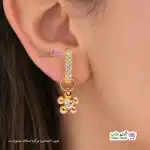 تصویر گوشواره نگین دار ژوپینگ طرح گل با آبکاری طلا