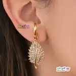 تصویر گوشواره بسیار زیبای نگین دار ژوپینگ طرح برگ با آبکاری طلا