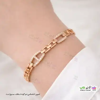 تصویر دستبند ژوپینگ نگین‌دار رنگ ثابت با آبکاری طلا