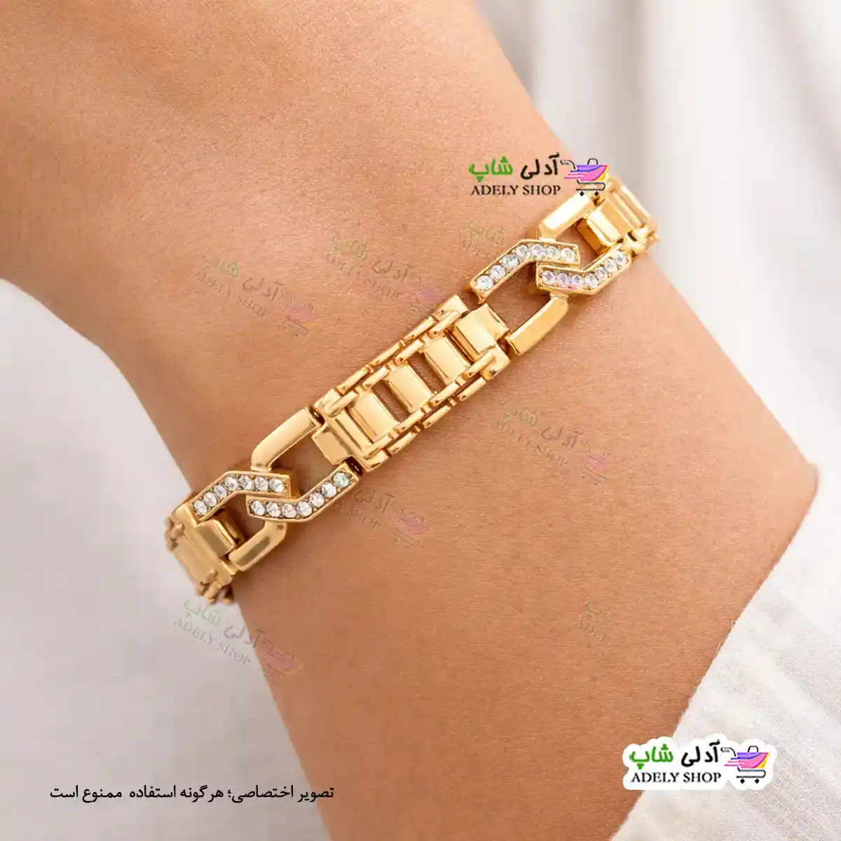 تصویر دستبند ژوپینگ نگین‌دار با آبکاری طلا