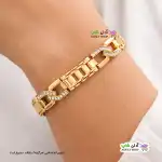 تصویر دستبند ژوپینگ نگین‌دار با آبکاری طلا