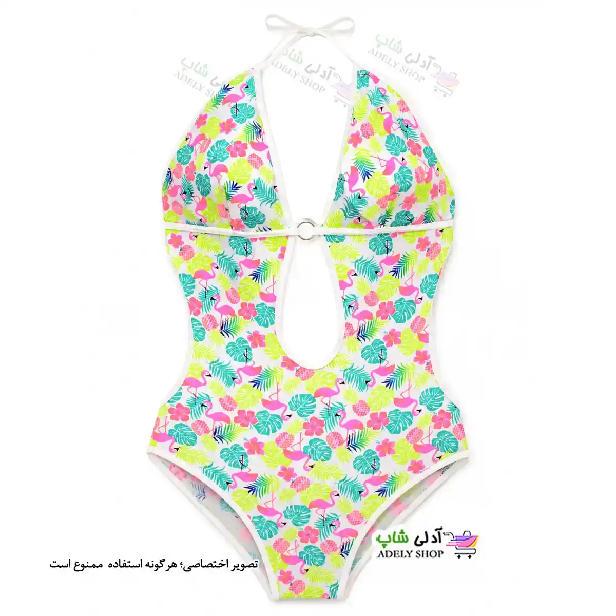 تصویر مایو زنانه و دخترانه اسلیپ کاپدار طرح طرح فلامینگو و برگ
