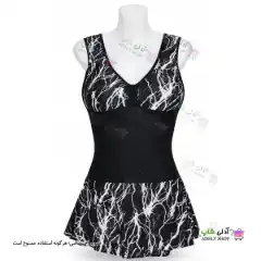 تصویر مایو دامن دار زنانه و دخترانه طرح صاعقه کاپدار 44-48  سفید
