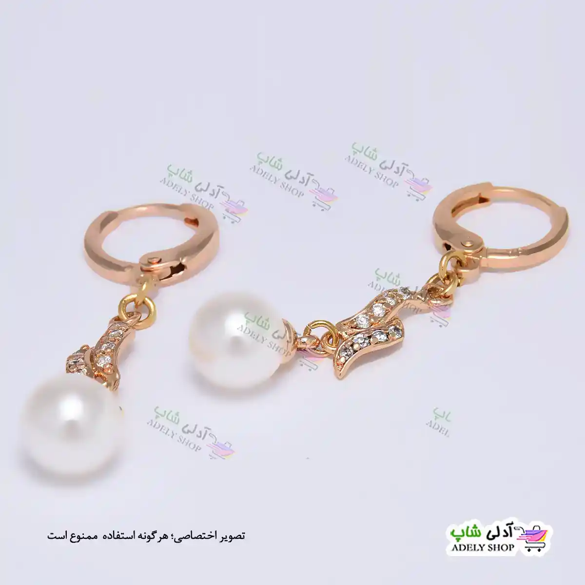 تصویر گوشواره مرواریدی نگین دار با آبکاری طلا ژوپینگ