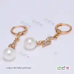 تصویر گوشواره مرواریدی نگین دار با آبکاری طلا ژوپینگ