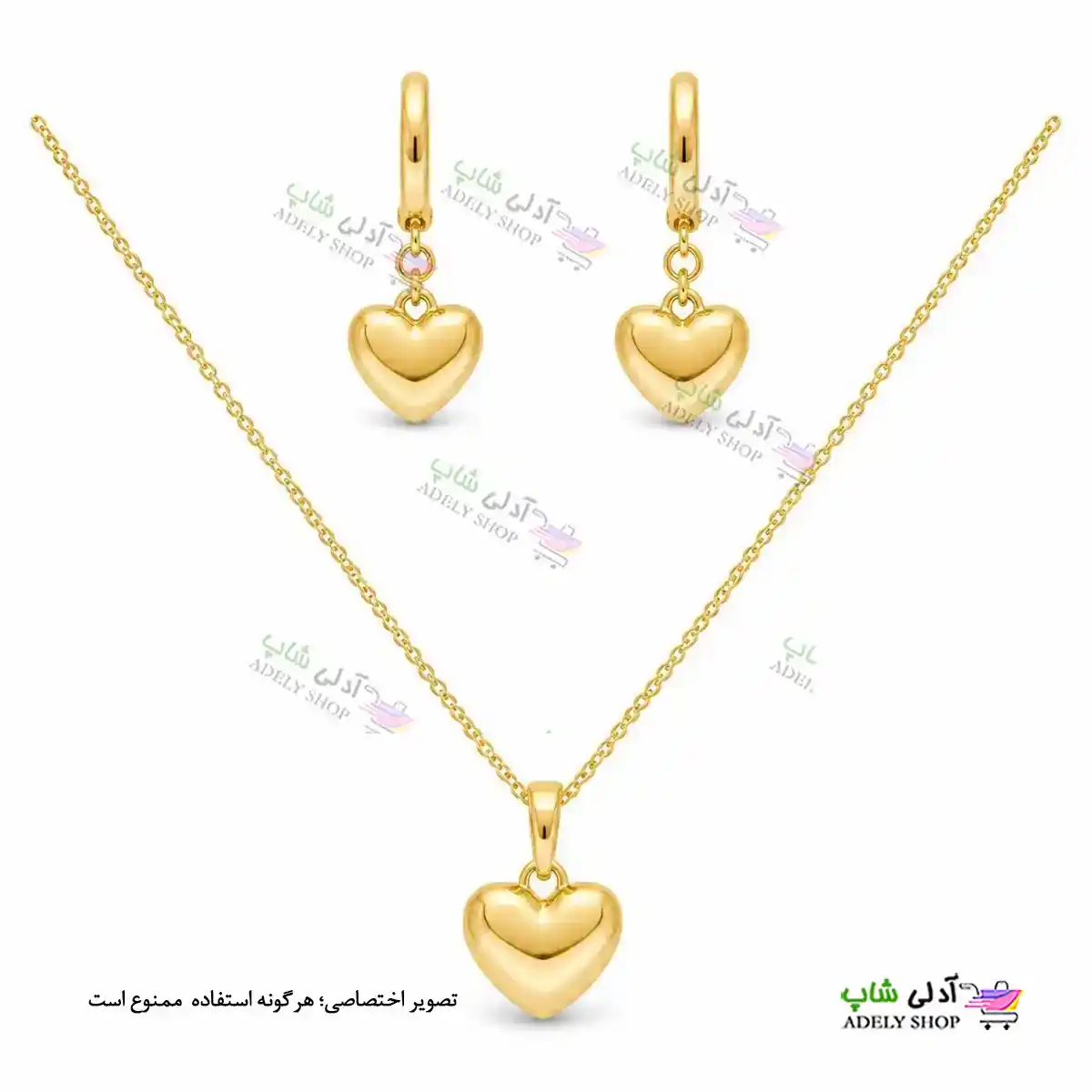 تصویر نیم ست گوشواره و آویز قلبی ژوپینگ با آبکاری طلا