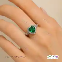 تصویر انگشتر فری سایز استیل با نگین قلبی سبز