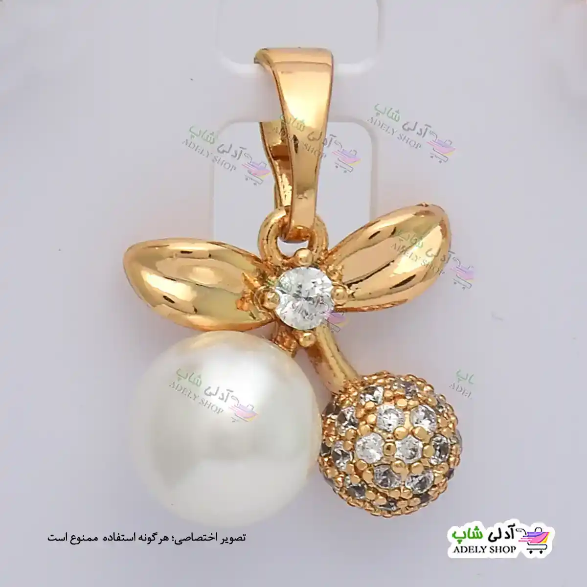 تصویر ست گوشواره مرواریدی نگین دار ژوپینگ طرح گیلاس با آبکاری طلا