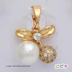 تصویر ست گوشواره مرواریدی نگین دار ژوپینگ طرح گیلاس با آبکاری طلا