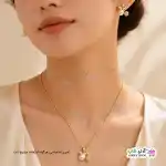 تصویر ست گوشواره مرواریدی نگین دار ژوپینگ طرح گیلاس با آبکاری طلا