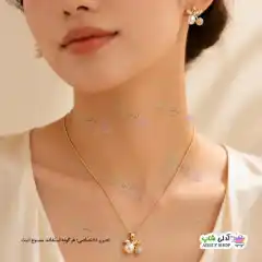 تصویر ست گوشواره و آویز مرواریدی نگین دار ژوپینگ طرح گیلاس با آبکاری طلا