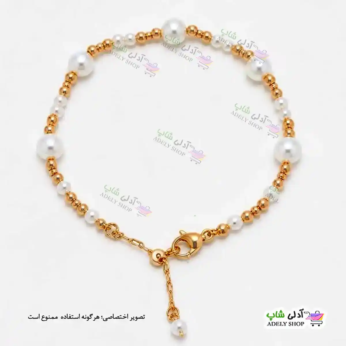تصویر دستبند مرواریدی ژوپینگ با آبکاری طلا