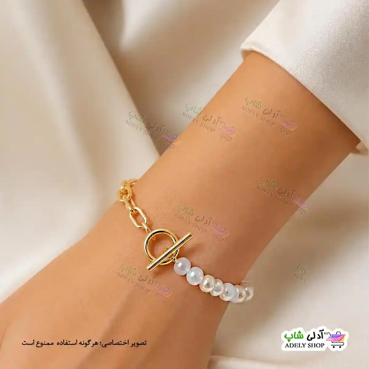 تصویر دستبند مرواریدی ژوپینگ با آبکاری طلا