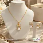 تصویر ست گوشواره و آویز مرواریدی نگین دار ژوپینگ با آبکاری طلا