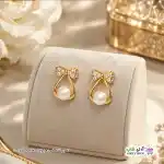 تصویر ست گوشواره و آویز مرواریدی نگین دار ژوپینگ با آبکاری طلا