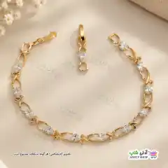 تصویر دستبند ژوپینگ نگین‌دار رنگ ثابت با آبکاری طلا