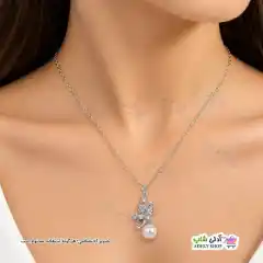 تصویر گردنبند طرح پروانه و مروارید
