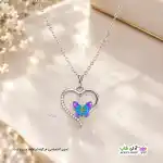 تصویر گردنبند نگین دار طرح قلب و پروانه