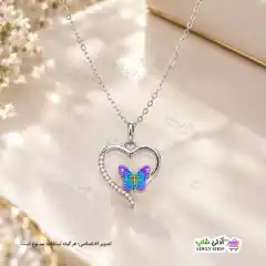 تصویر گردنبند نگین دار طرح قلب و پروانه