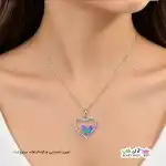 تصویر گردنبند نگین دار طرح قلب و پروانه