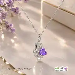 تصویر گردنبند نگین دار طرح قلب و مروارید
