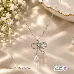تصویر گردنبند نگین دار پاپیون مروارید دار